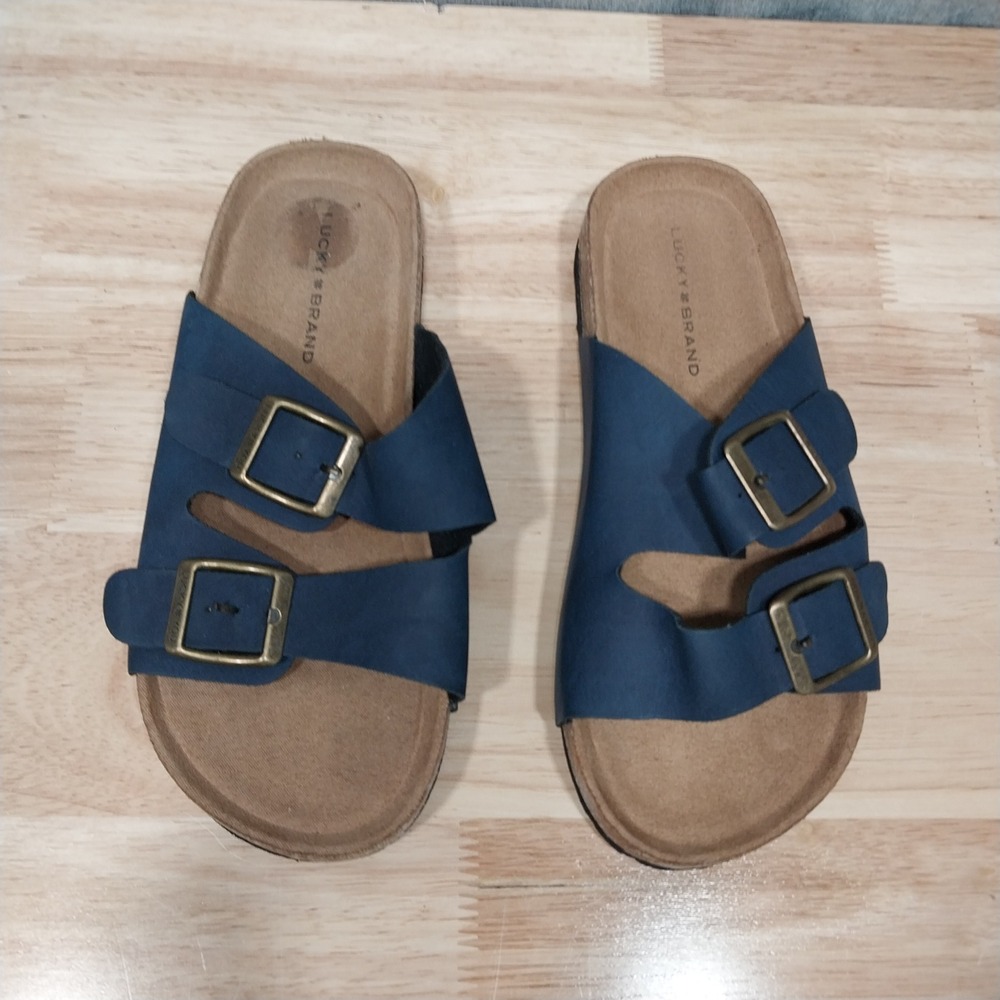 Lucky Brand Kids Slide Sandals Double Buckle Size 2M Navy Blue